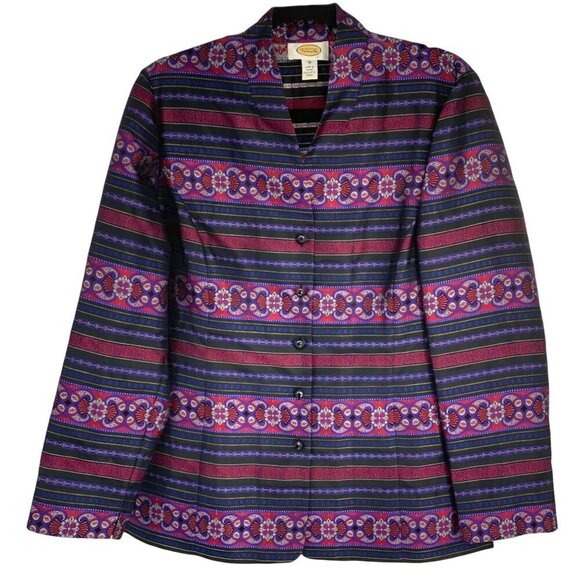 Talbots Vintage 100% Silk Asian Inspired Stunning Blazer Size 14 - Picture 2 of 12